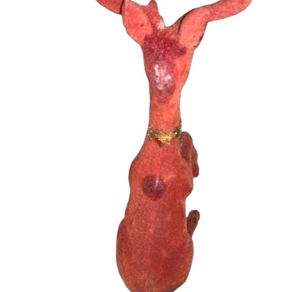 Red Flocked Felt Christmas Reindeer 2 Vintage Deer - Picture 8 of 16